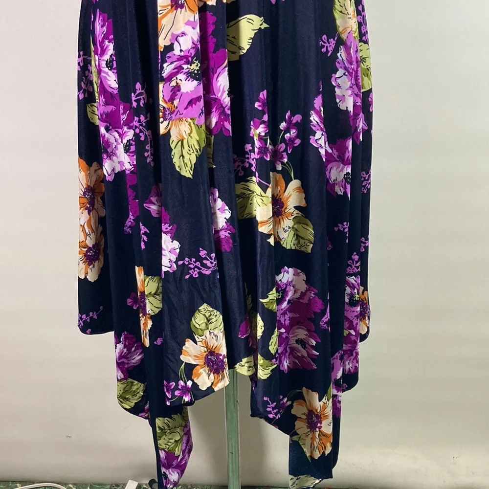 Plunge Neck Floral Tie Back Scalloped High Low Hem Line Dress Size M - Picture 3 of 10